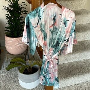 Secret Treasures Marble Pink & Blue Satin Robe